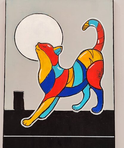 Cat & moon by vincenzo raimondo, 회화 for Sale on Singulart