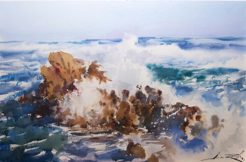 OLAS EN LA PLAYA by Javier Zorrilla, Work on Paper for Sale on Singulart