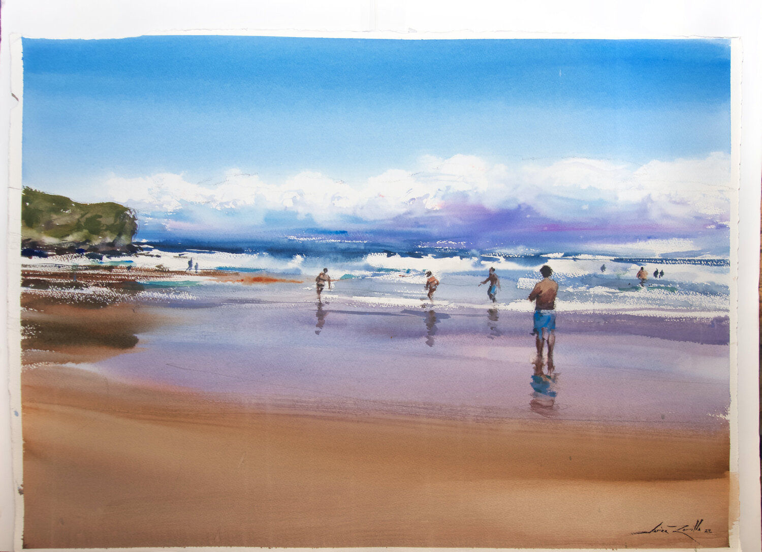 JUGANDO EN LA PLAYA. CELORIO (ASTURIAS) Javier Zorrilla Werk auf Papier zu verkaufen