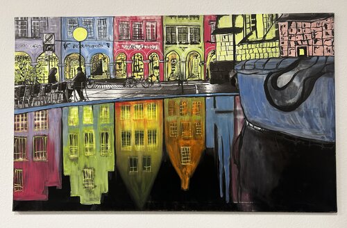 Wasserspiegelung am Prinzipalmarkt in Münster by Marlies Brinker, Painting for Sale on Singulart