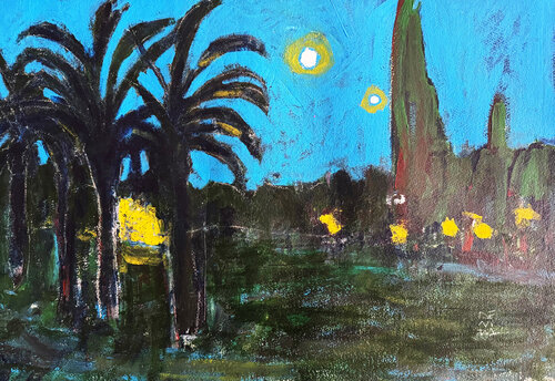 JARDINES DE VIVEROS DE NOCHE by Jose Luis Benitez Segura, Work on Paper for Sale on Singulart