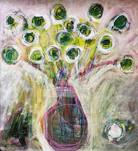 FLORES BLANCAS EN JARRON AZUL by Jose Luis Benitez Segura, Painting for Sale on Singulart