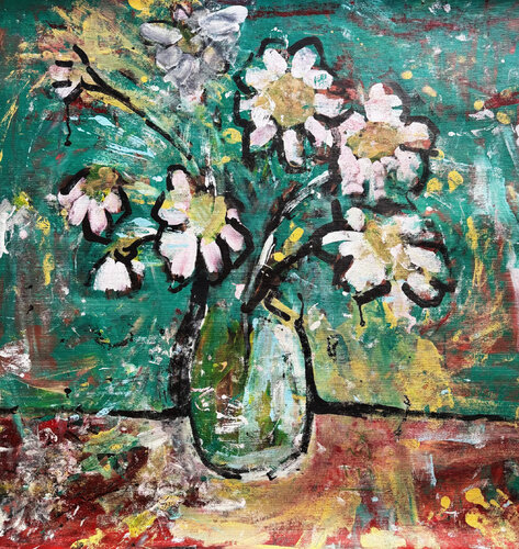 FLORES SOBRE FONDO VERDE von Jose Luis Benitez Segura, Malerei kaufen auf Singulart
