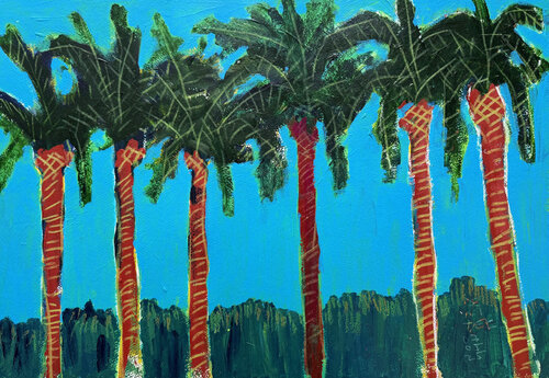 PALMERAS SOBRE EL CIELO AZUL van Jose Luis Benitez Segura, Werk op papier te koop op Singulart