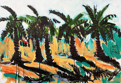 PALMERAS EN VERANO van Jose Luis Benitez Segura, Werk op papier te koop op Singulart