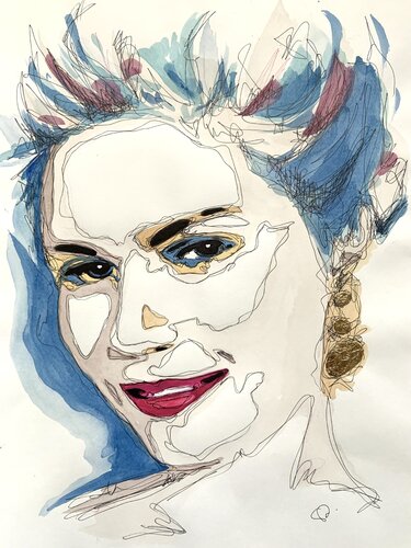 Kirsten Dunst in Marie Antoinette - Versailles Pop Art Portrait par Samanta Dolcetto, Œuvre sur papier en vente sur Singulart