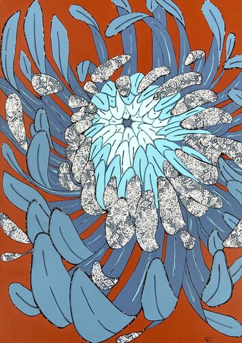 L'essenza di Kiku - Crisantemo giapponese contemporaneo van Samanta Dolcetto, Schilderij te koop op Singulart