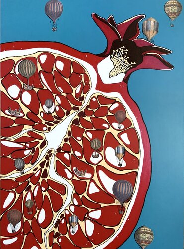 Interno Onirico - Pomegranate Journey e Vintage Collage - Pop-Surrealism by Samanta Dolcetto, Painting for Sale on Singulart