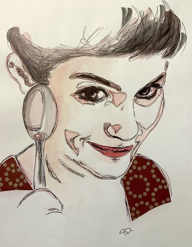 Amélie Poulain – Pop Art Scribble Portrait & Collage di Samanta Dolcetto, Opera su carta in vendita su Singulart
