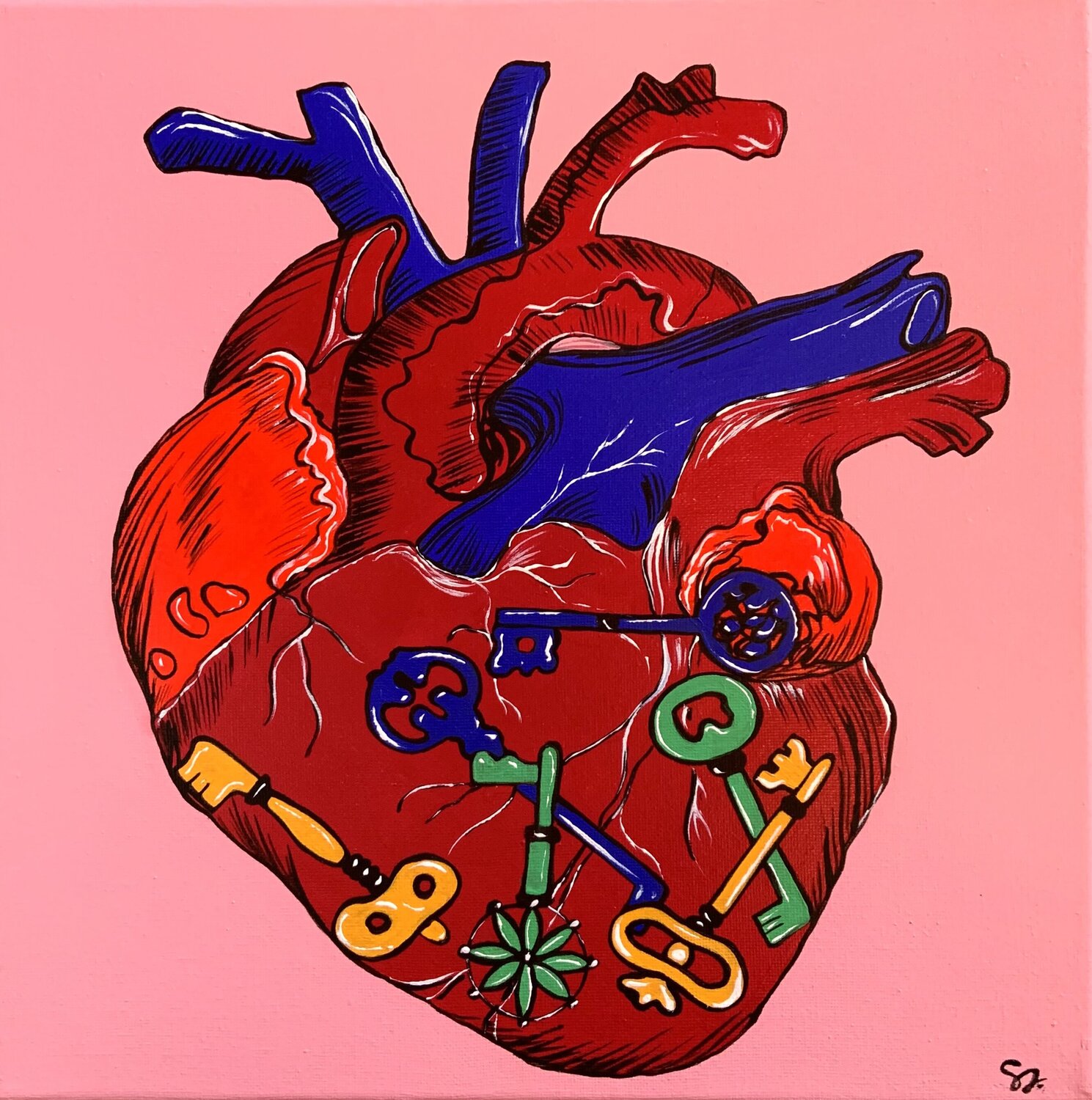 Le Chiavi del Cuore -  Pop Art Heart Anatomy - Contemporary Symbolic Art Samanta Dolcetto Originalgemälde zu verkaufen