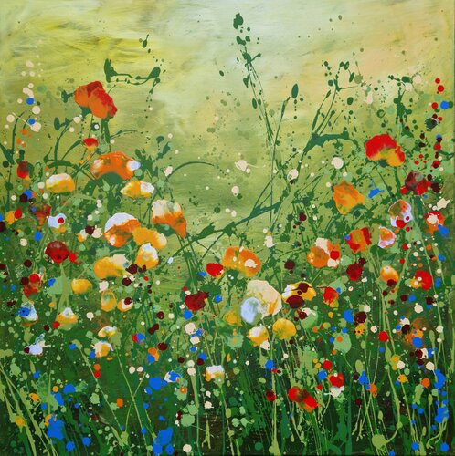 Lovely memories-square abstract vibrant floral artwork-ready to hang- di Irina Morisch, Pittura in vendita su Singulart