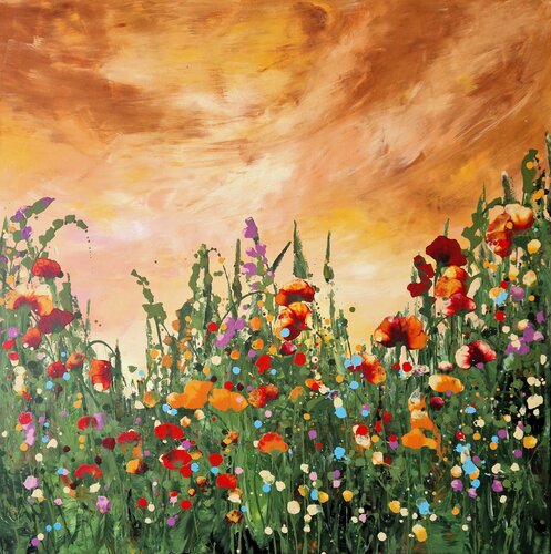Orange field- vibrant floral artwork von Irina Morisch, Malerei kaufen auf Singulart