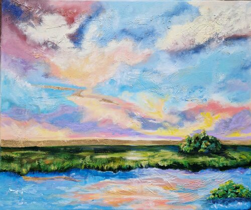 Summertime- summer sunset oil landscape par Irina Morisch, Peinture en vente sur Singulart