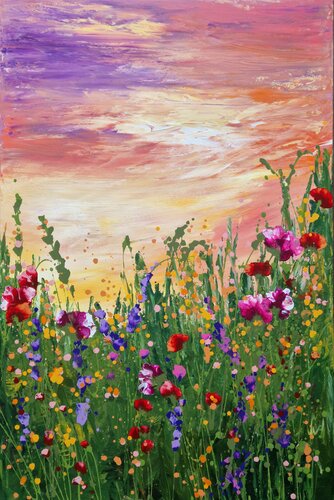 ready to hang  abstract floral artwork-"An evening in Provence" par Irina Morisch, Peinture en vente sur Singulart