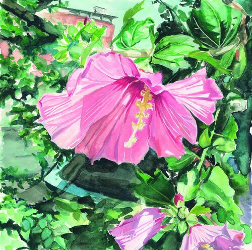 Stockrose in New York von Henrieke Ribbe, Malerei kaufen auf Singulart