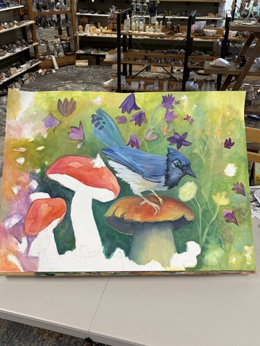 Blue jay spirit it’s still being painted by Autumn Marble, Painting for Sale on Singulart