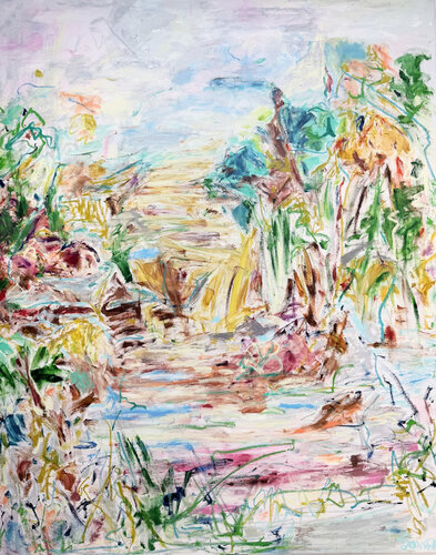 Path through the garden on the hill by the sea. by Claire Sower, Painting for Sale on Singulart