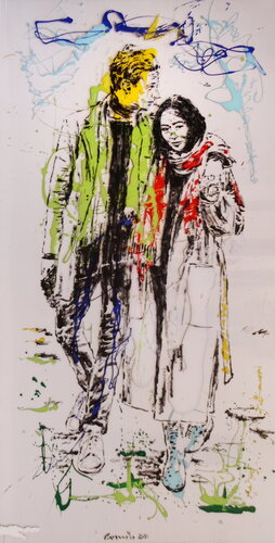 Gioventu' di oggi :  la coppia ...oriente ed occidente si incontrano de Maurizio Carpanelli, Pintura a la venta en Singulart