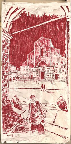 Ritrovarsi a Bologna : San Petronio di notte   P382 par Maurizio Carpanelli, Peinture en vente sur Singulart