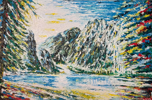 Lago di Braies in autunno  #P424 par Maurizio Carpanelli, Peinture en vente sur Singulart