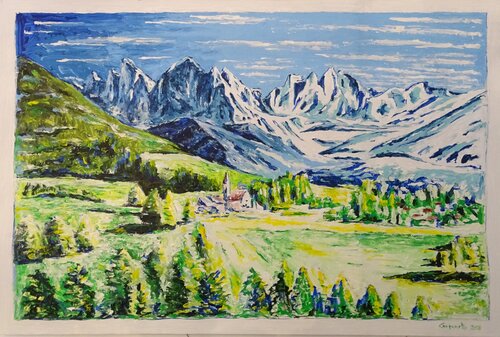 Scenario dolomitico primaverile   P338 van Maurizio Carpanelli, Schilderij te koop op Singulart