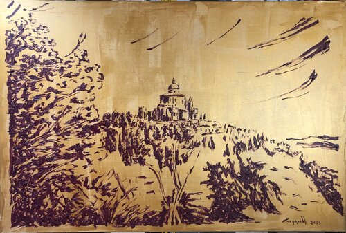 Bologna in rosso/oro ; Il santuario di San Luca  P415 von Maurizio Carpanelli, Malerei kaufen auf Singulart