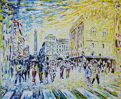 Bologna: in centro di domenica   P370 by Maurizio Carpanelli, Painting for Sale on Singulart