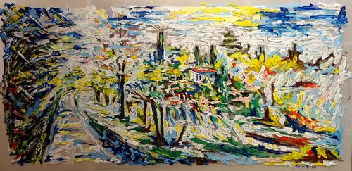 Autunno in collina :andando verso San Luca per campi   P305 par Maurizio Carpanelli, Peinture en vente sur Singulart