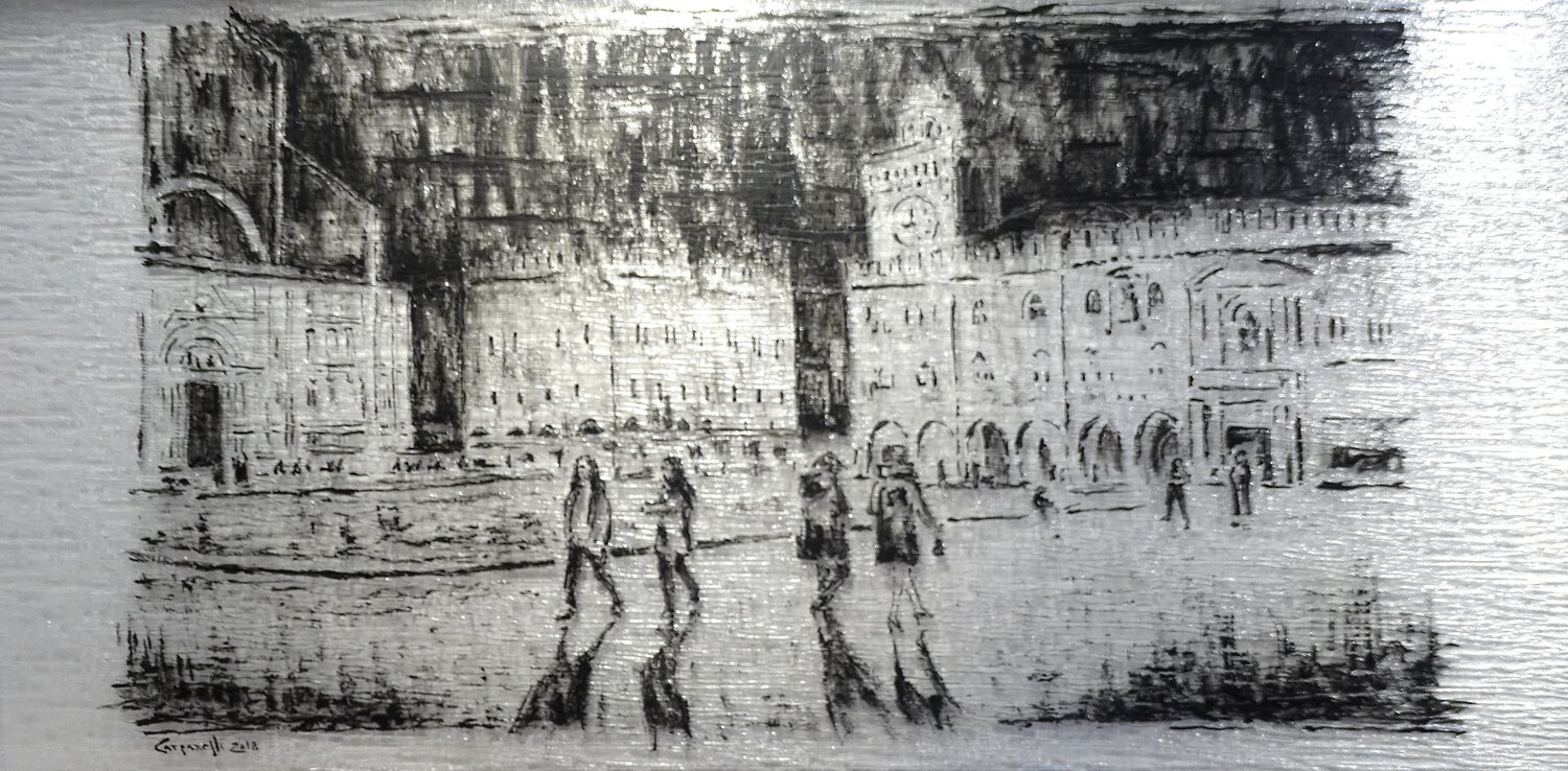 Bologna: Piazza Grande di notte  P348 Maurizio Carpanelli Originalgemälde zu verkaufen