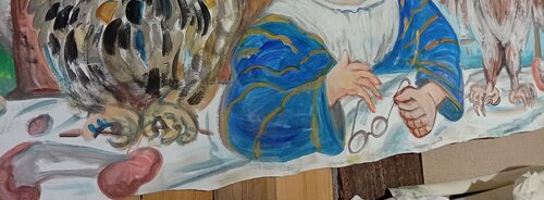 Der blinde Tizian Abendmahl mit Eulen van Tatjana Tiziana, Schilderij te koop op Singulart