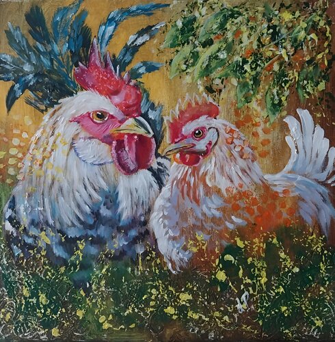 Hahn und Henne par Larisa Pires, Peinture en vente sur Singulart