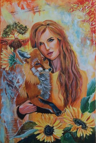 Frauen Porträt mit einem Fuchs par Larisa Pires, Peinture en vente sur Singulart