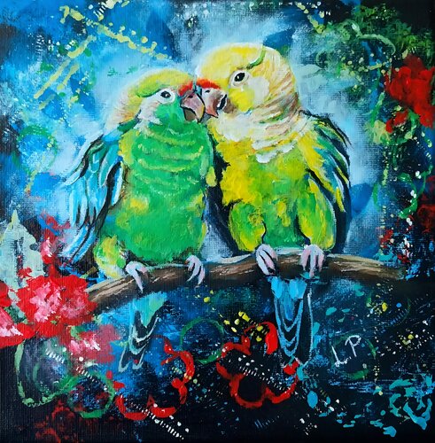 Papageien paar di Larisa Pires, Pittura in vendita su Singulart