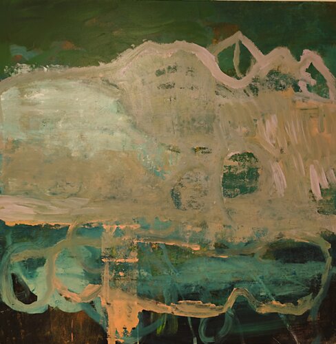 mountains in green terrain van Joackim Schou Dahle, Schilderij te koop op Singulart