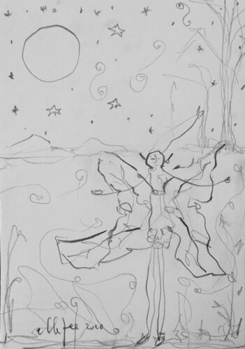 ✨🧚🏻Feen und fabelhafte Wesen im magischen Park Ledebur🪄✨🌳💫🌞🌾🌲 par HelenaMaria Christina ellefee Sternstaub, Dessin en vente sur Singulart