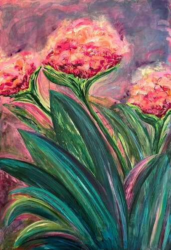 Glowing Hydrangeas van Jillian Brunette, Schilderij te koop op Singulart