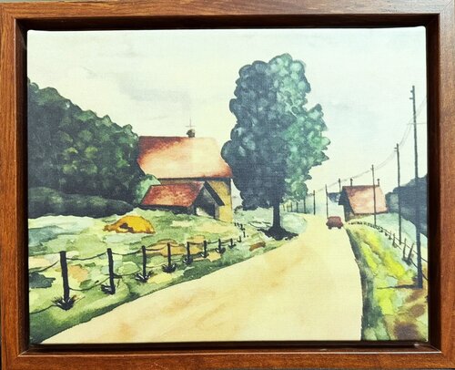 French Village Landscape Giclée Print 1/1 on Stretched Canvas di Mary Abushar, Stampa in vendita su Singulart