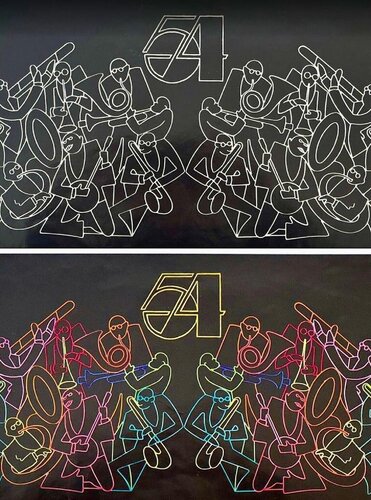 Studio 54. Iconic Disco. Neon Band Designs. One Color and b/w Mid Century. Rare by Tony Walton, Print for Sale on Singulart