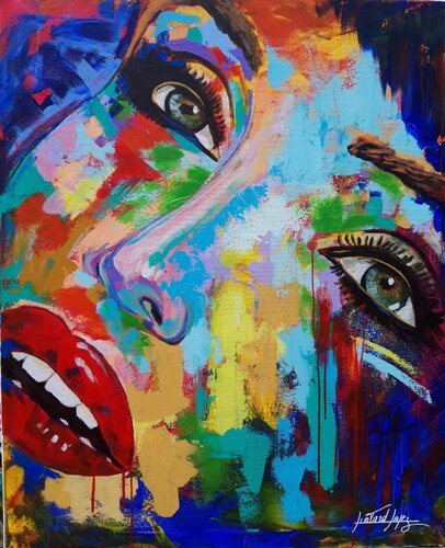 Luna: portrait regard intense par Patrick Liotard lopez, Peinture en vente sur Singulart