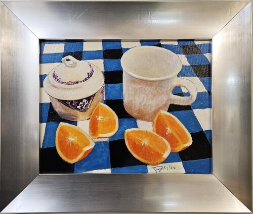 Cafe with Orange Slices di Banning Lary, Pittura in vendita su Singulart