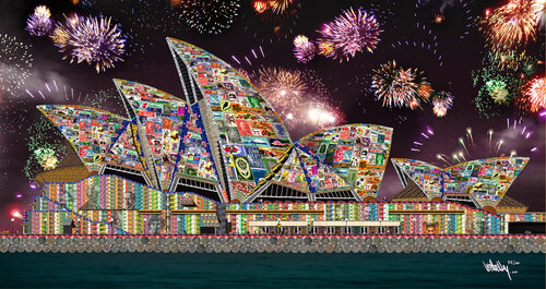 Bennelong Point Celebrates, Sydney Australia di Brett Ashby, Digitale in vendita su Singulart