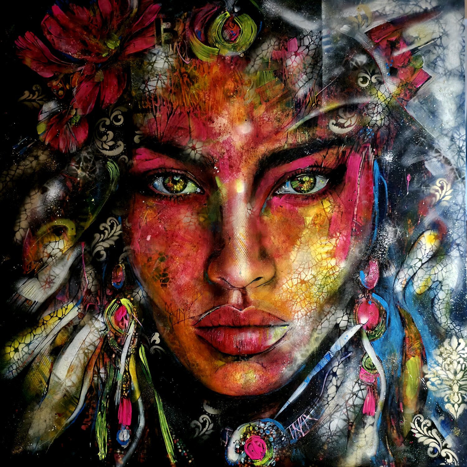 THE SHAMANS GAZE cyril CICHY Peinture originale à vendre