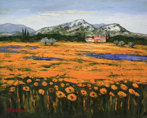 Tournesols dans les Alpilles - Provence von J-F CLEMENCEAU, Malerei kaufen auf Singulart