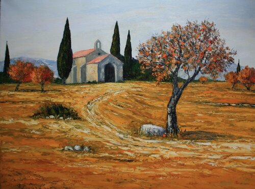 Amandiers à la chapelle Sainte Sixte - Provence von J-F CLEMENCEAU, Malerei kaufen auf Singulart