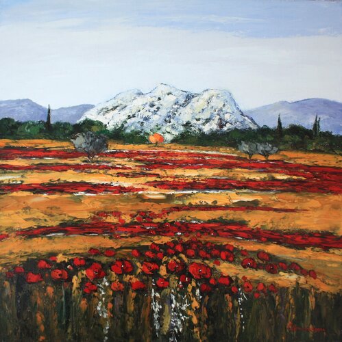 Coquelicots dans les Alpilles von J-F CLEMENCEAU, Malerei kaufen auf Singulart