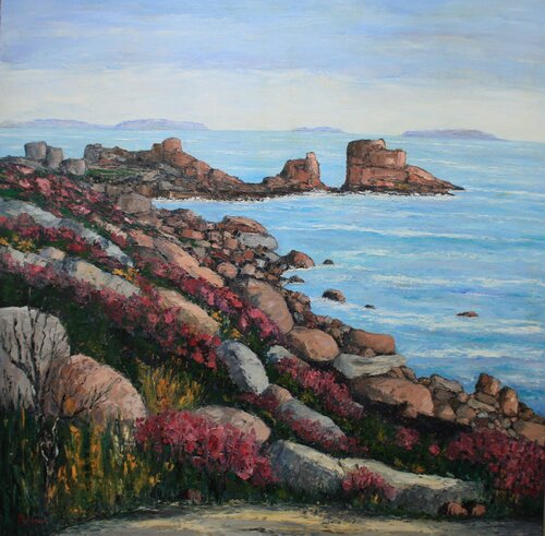 Bruyères aux rochers de Ploumanach - Bretagne by J-F CLEMENCEAU, Painting for Sale on Singulart