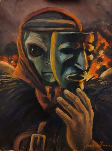 Behind the mask by Andrea Zucca, Painting for Sale on Singulart