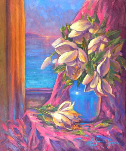The Love of Magnolias by Selami Yazıcı, Painting for Sale on Singulart