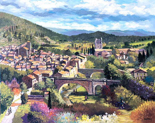 Vue de Lagrasse (Aude) von Vincent COUPPEY, Malerei kaufen auf Singulart