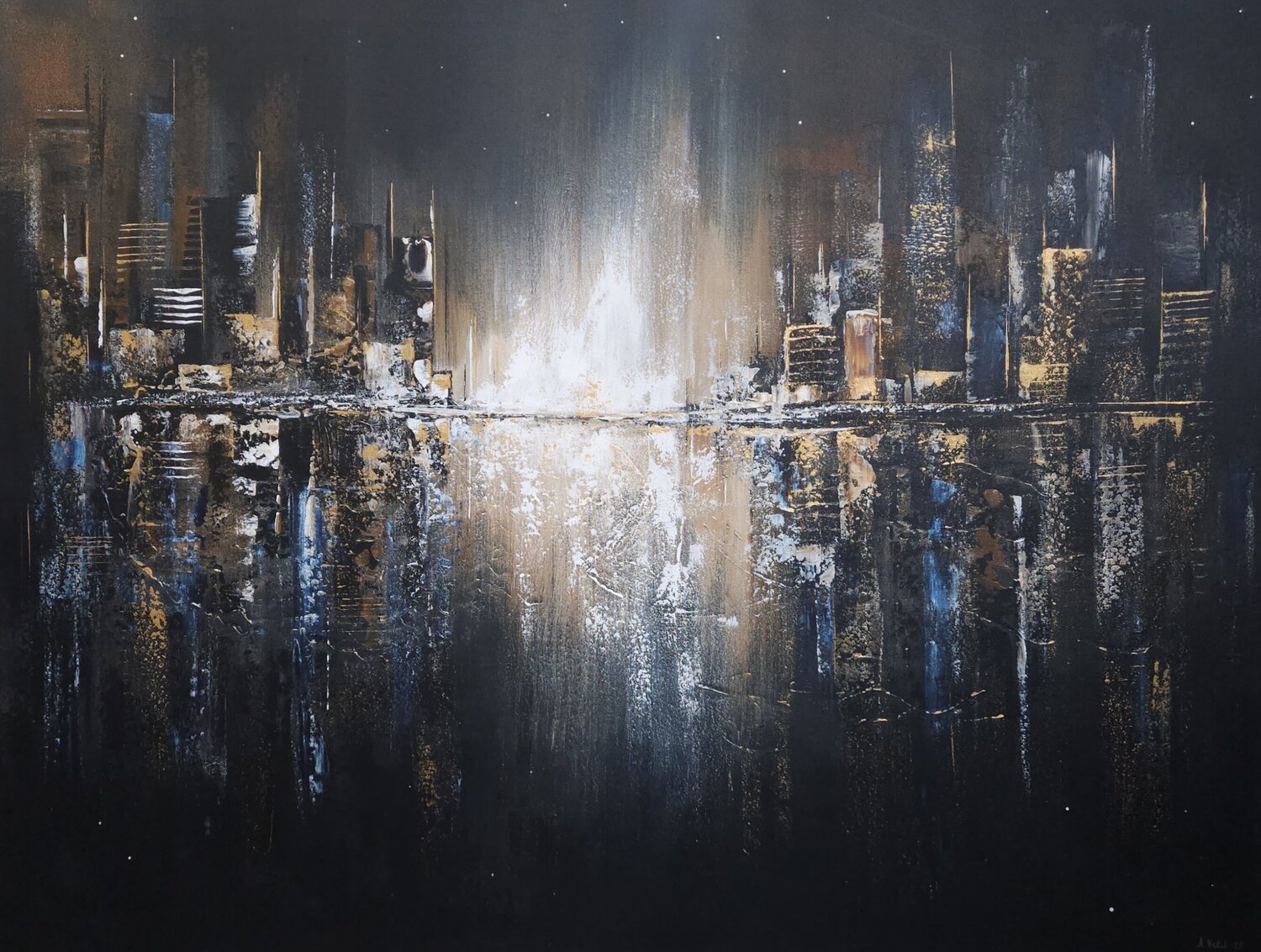 Blue city nights Asta Vehviläinen Dipinto originale in vendita